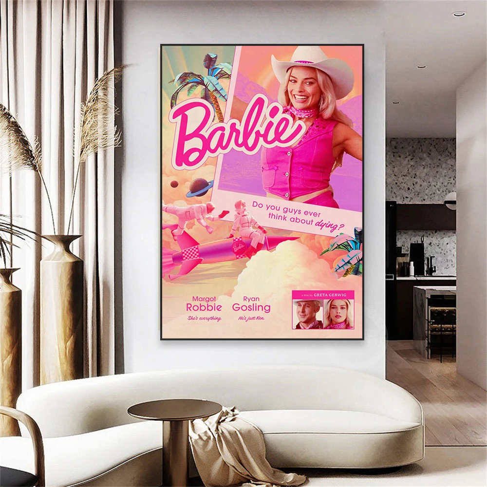 Colore Rosa Barbie Movie Poster Retro Wall Art Vintage Classic Movie Art Print Canvas Painting Sweet Pink Girl Bedroom Decor