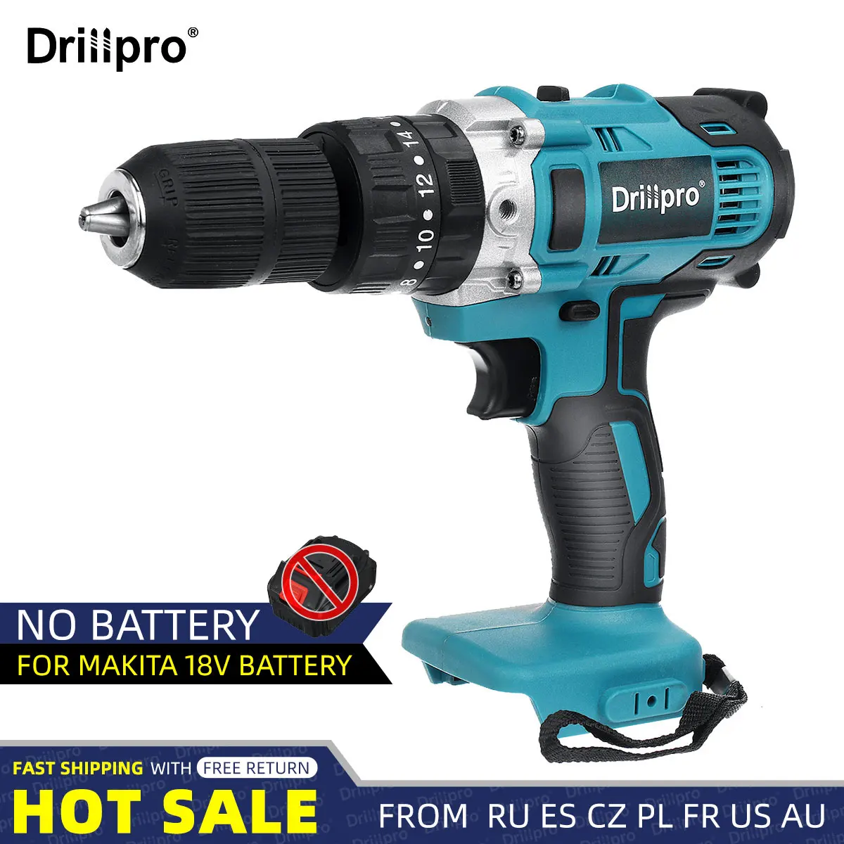 Дрель-шуруповерт Drillpro 3 в 1 аккумуляторная 13 мм 2 скорости для аккумулятора Makita 18 |