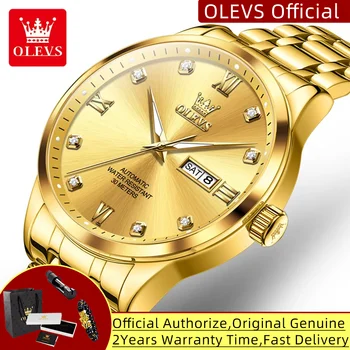 OLEVS 9946 Original Men's Watches Waterproof Luminous Stainless Steel Dual Calendar Business Automatic Mechanical Watch for Man