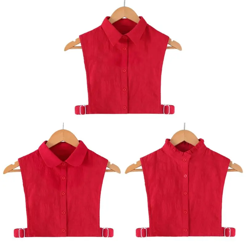 

Womens Crochet Floral Lace Red False Fake Collar Solid Color Button Down Adjustable Detchable Lapel Half-Shirt Blouse