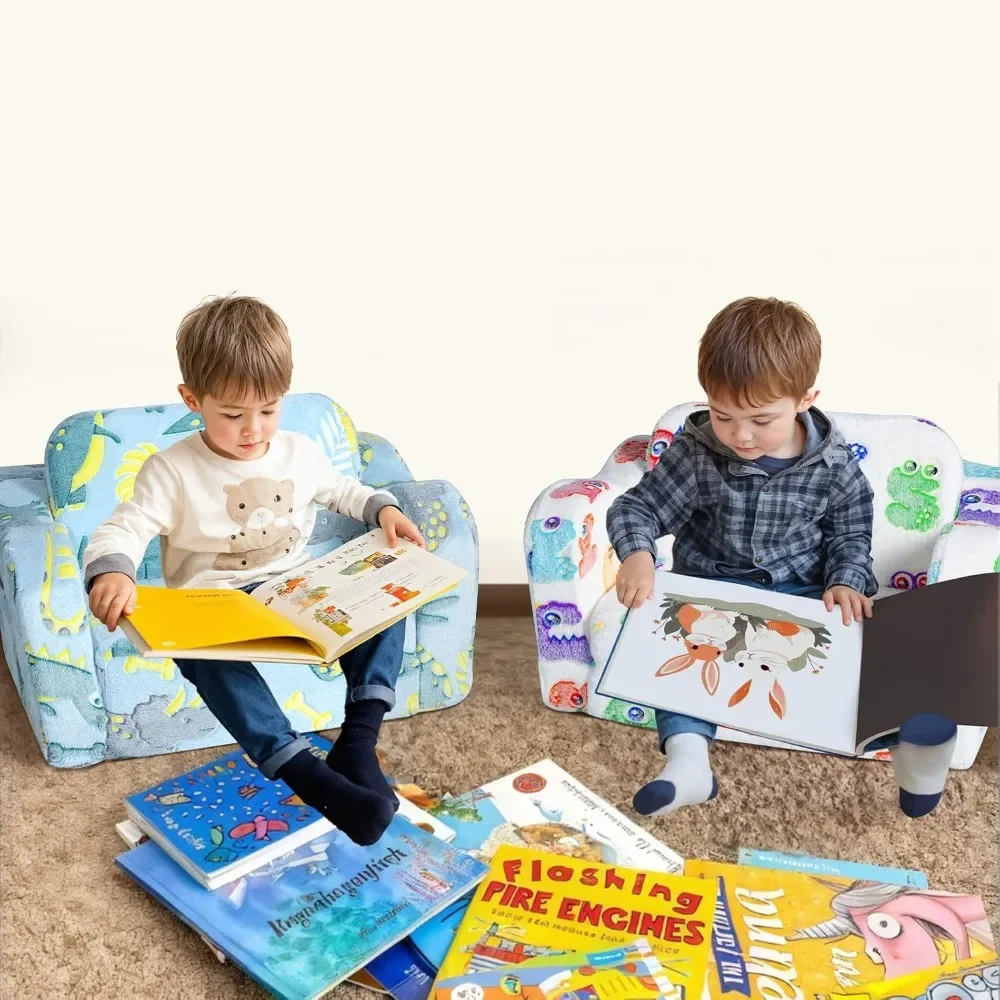 Children's Sofas, Folding Toddler Chair, Soft Plush Fold Out Kids Couch Sofa Glow in The Dark,Comfy Baby Recliner for Girls Boys 6