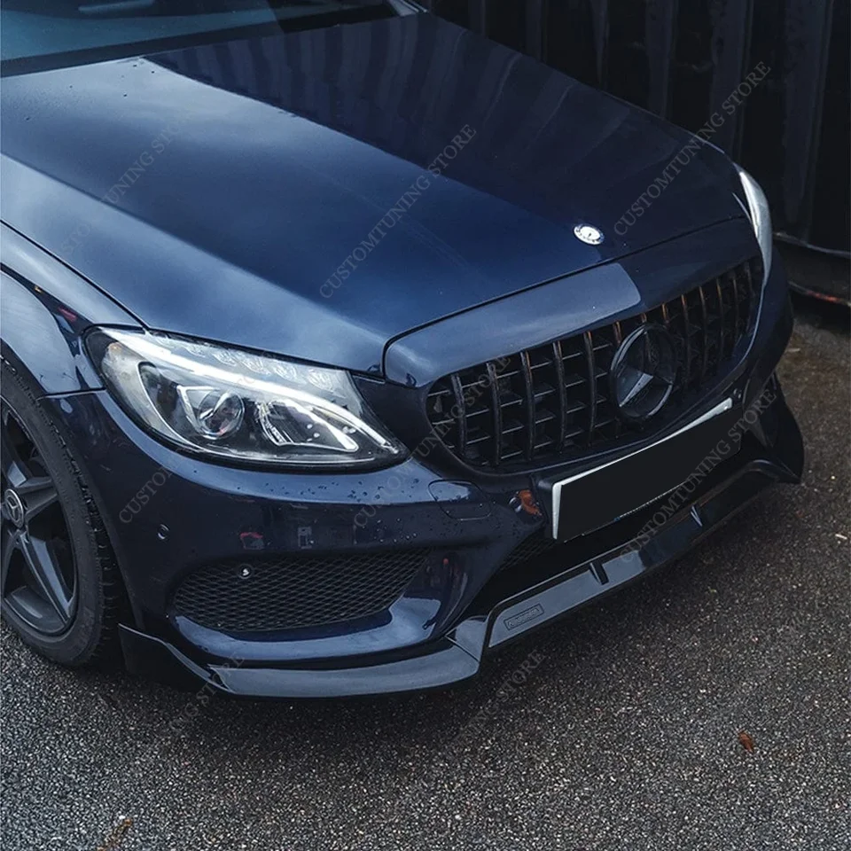 Gloss Black Front Splitter Lip Spoiler Attachment For Mercedes W205 C-Class (2012-2018 C43)