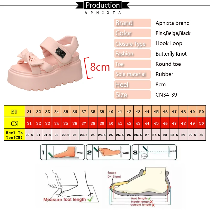Aphixta Sweet 8cm Heels Platform Sandals Butterfly Knot Hook Loop Women Wedge Heel Shoes Thick Bottom Sandals Woman Luxury