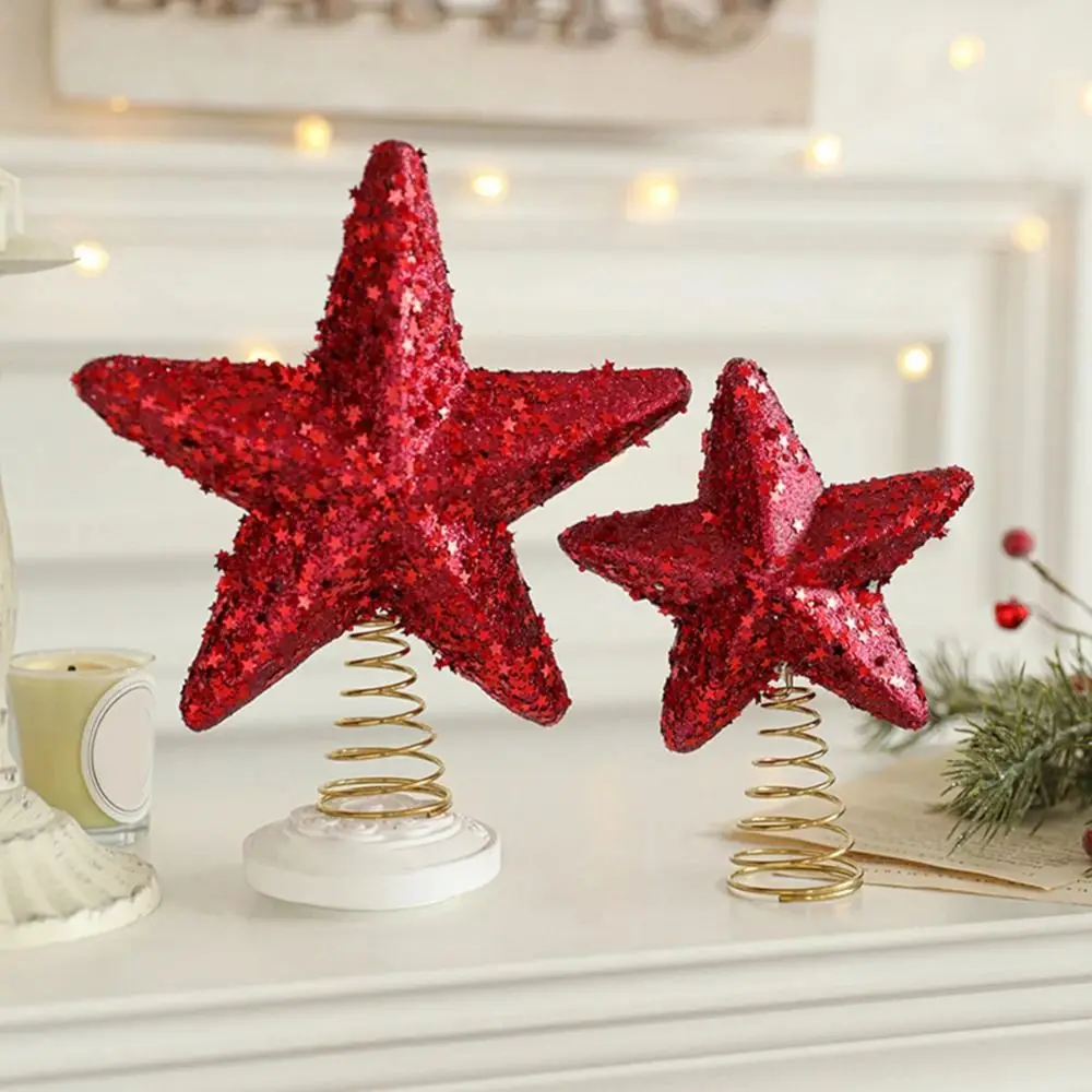 Unique Christmas Tree Topper Decoration Shiny Gold Silver Sparkle Xmas Tree Ornament Sequin Star Wireless Installation