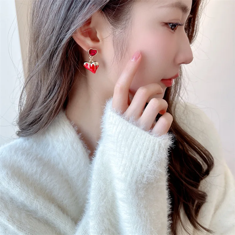 Trendy Irregular Bleeding Red Heart Earrings Symbol of Lost Love Jewelry