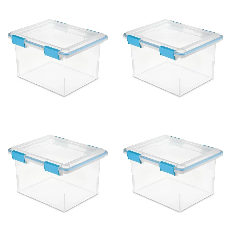 Sterilite 32 Qt Gasket Box Clear Base and Lid Blue Aquarium Set of