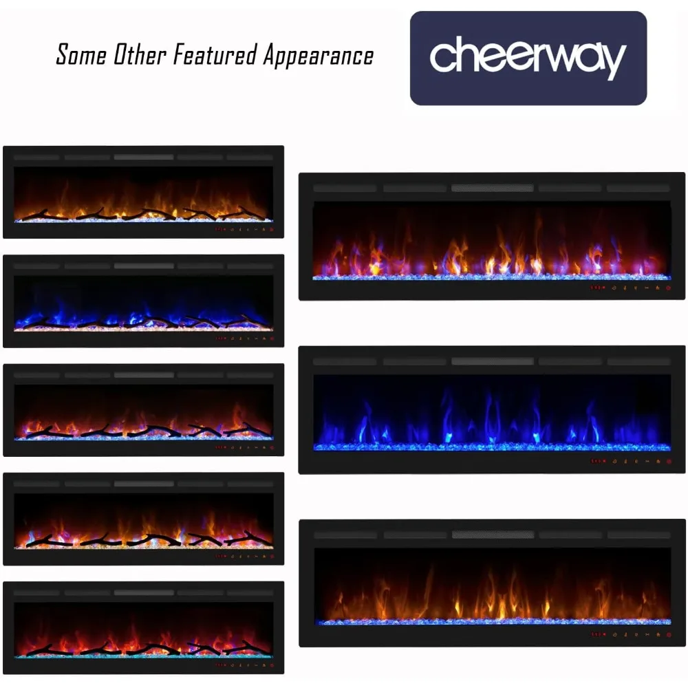 72 Inch Electric Fireplace, Recessed Fireplace Insert and Wall Mount Fireplace Heater with Remote & Touch Control, Adjustable 2