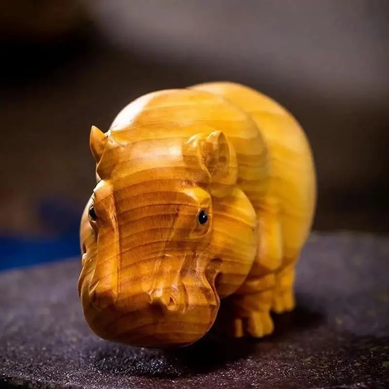 1 stücke Manuelle Holz Carving Holz Produkt Nashorn Nilpferd Elefant Zimmer Home Decor Auto Ornamente Dekoration Skulpturen & Figuren – Detail 6