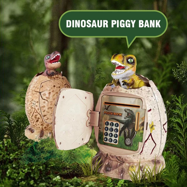3 in 1 Dinosaur Egg Piggy Bank Fingerprint Password Lock Money Saving Box Electronic ATM Luminous Cash Box Kid Play House Toy 3