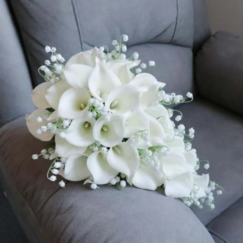 Bridal Bouquet wedding bouquets Whitney White Wedding Collection Calla Lily Lilies of the Valley Cascading Waterfall Style