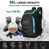 Travel Ski Boot Bag Backpack 50L Large Capacity Waterproof for Snowboard Boots Helmet Goggles Hang Skis Dry Wet Separation 2