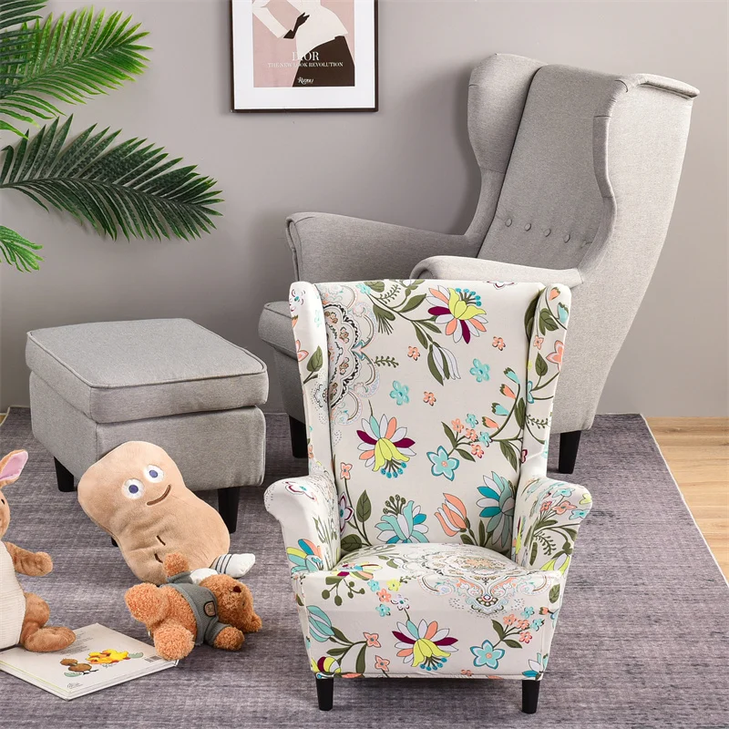 Kids Adult Printed Wing Chair Cover Stretch Spandex Wingback Sofa Slipcovers Elastic Wing Armchair Covers Seat Cushion Cover