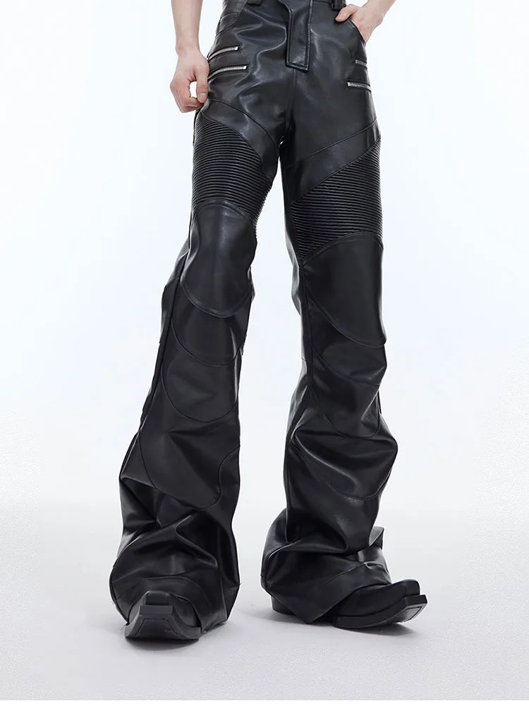Description Picture 5 of itemIEFB Metal Zipper Men's PU Leather Pants Punk Patchwork Solid Color Male Light Flare Trousers Personality Spring New Chic 9C4729