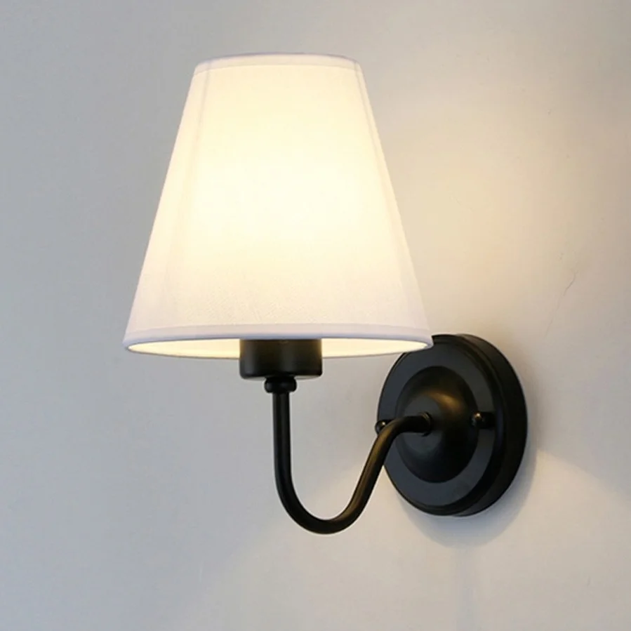 

E27 Retro wall lamp white lampshade fabric bedside lamp for bedroom living room decoration lamp 2023 new wall lamp
