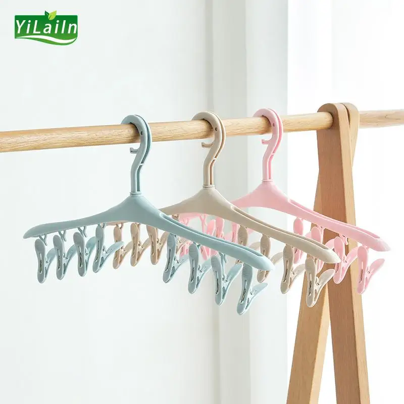 

YiLaiIn (2Pcs) Hanger Clothes Rack Closet Organizer Home Organizer 8-Clip Clothes Hanger Underwear Socks Hangers Non-Slip