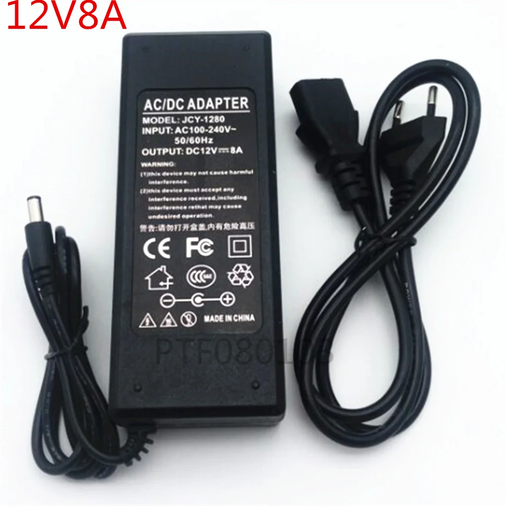AC100-240V  Converter Adapter For DC 12V 8A 96W LED Power Supply Charger for 5050 3528 SMD Light LCD CCT