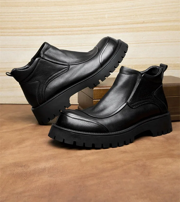 Handmade Black Cowhide Zipper Boots