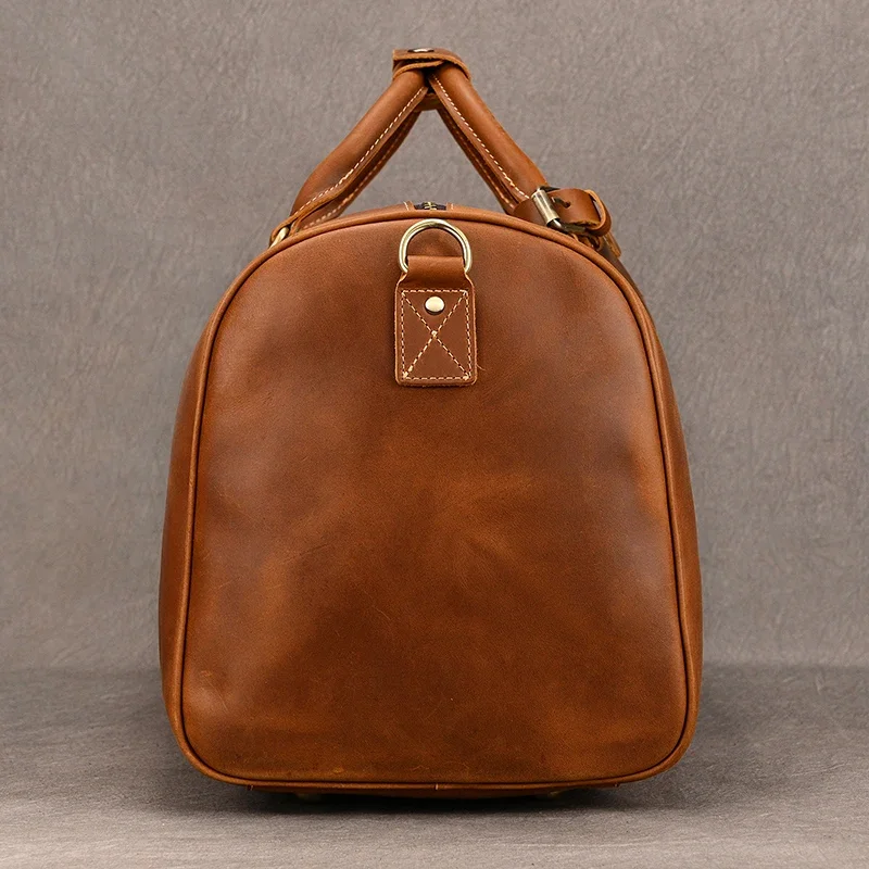 Mens Leather Travel Duffle Bag Real Cow Leather Weekender
