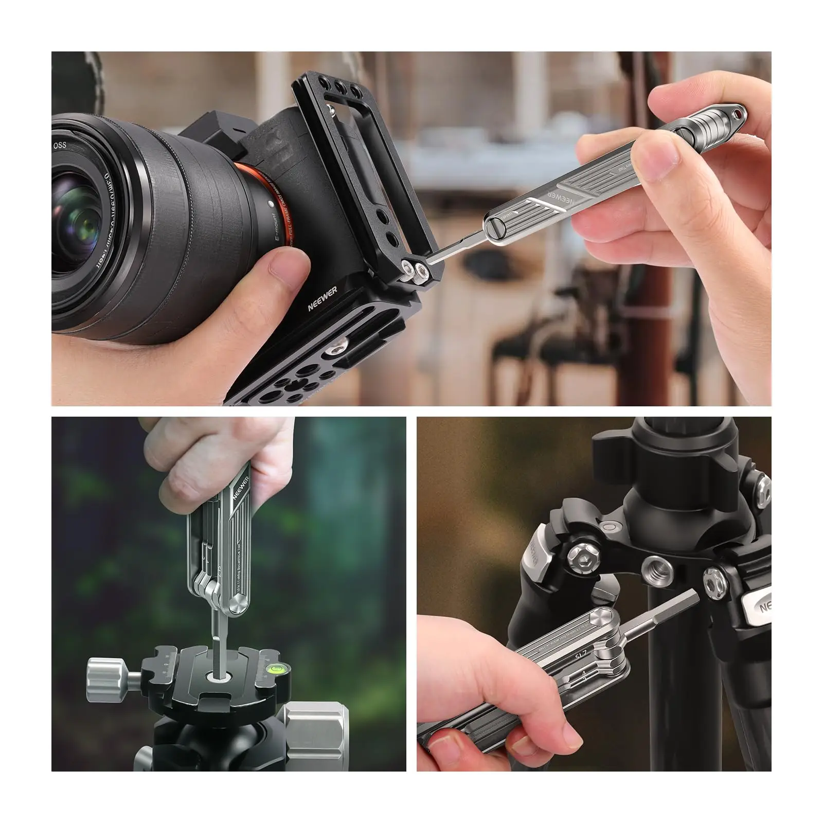 NEEWER 10 in 1 다기능 접이식 스크루드라이버 공구 세트 (스크루드라이버 4개, 육각렌치 6개 포함) 소형 촬영 장비 케이지용 포켓 공구