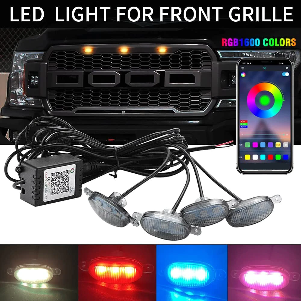 4/8 In 1 LED Grille Lights APP Control DIY RGB Front Grille Atmosphere