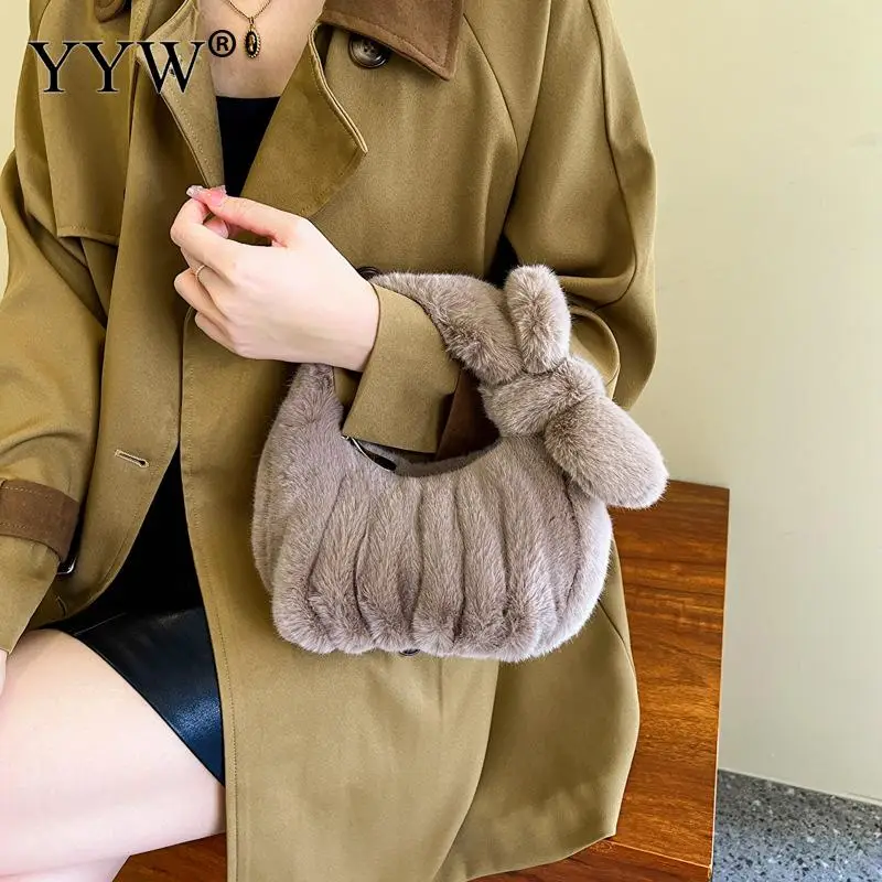 Luxury Faux Fur Women Shoulder Bags Furry Crossbody Messenger Bag Small Purse 2023 Trendy Designer Soft Plush Female Handbag New