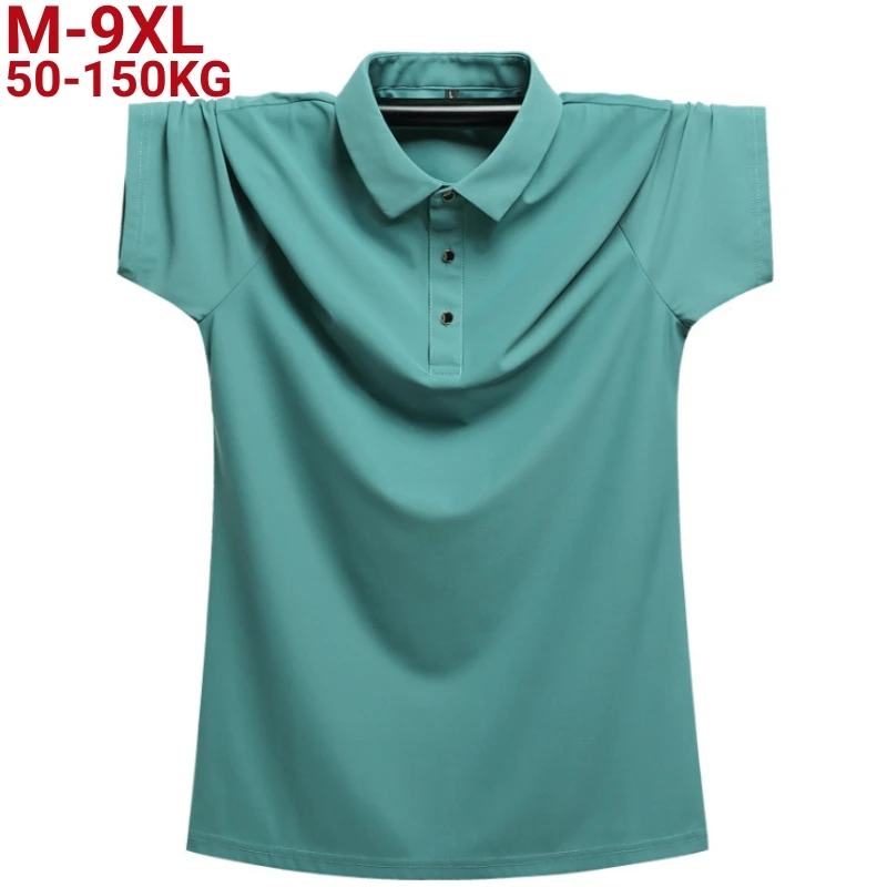 Plus Size 9xl 8xl Men Polos Summer New High Quality Mens Short-sleeved Ice Silk Solid Color Men's Business Casual Polo Shirt