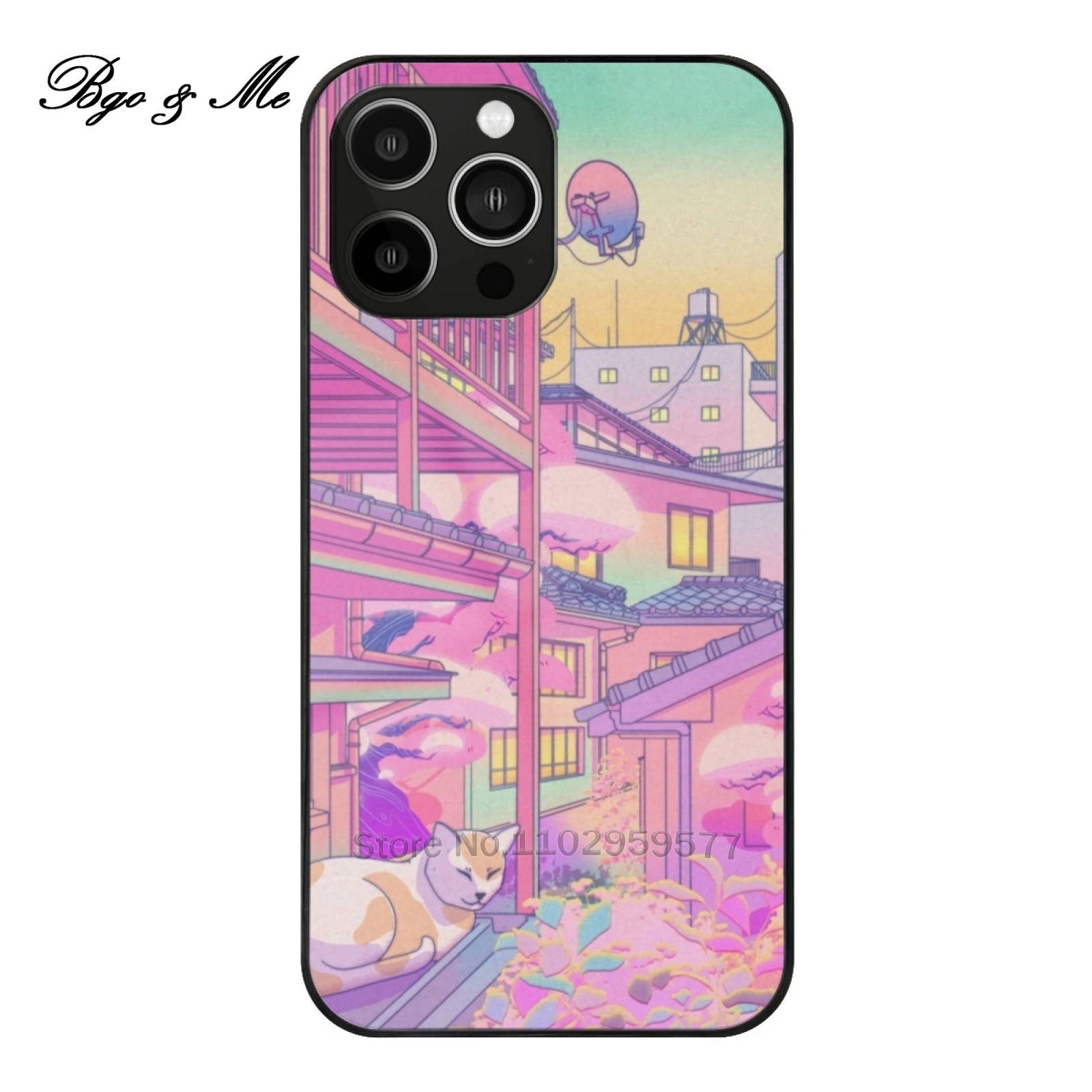 

Nekosaki Luxury Tempered Glass Case For Iphone 15 14 13 12 Pro Max Soft Cover Neko Cat Spring Sakura Hanami
