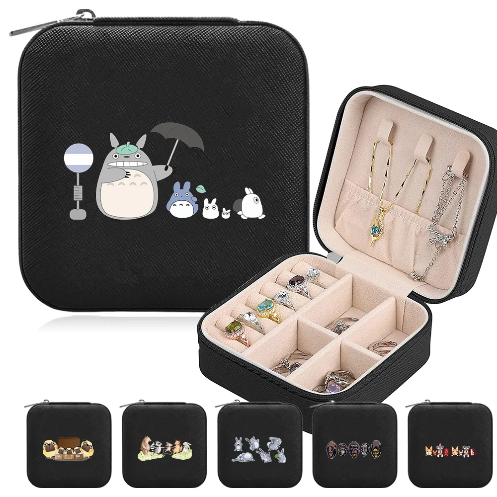 

Travel PU Leather Waterproof Jewelry Box Storage Jewel Boxes Device Necklace Ring Earrings Display Cartoon Pattern Series