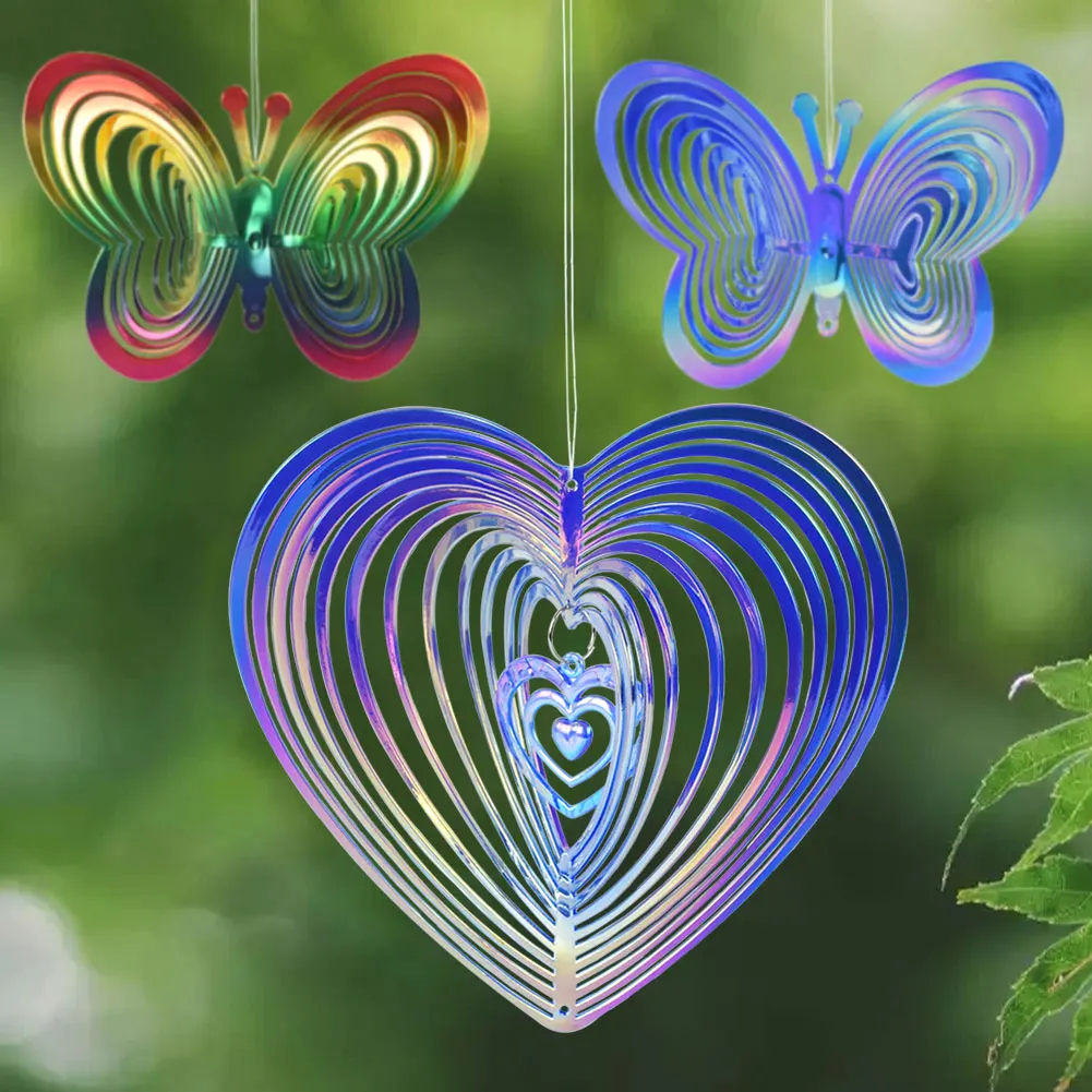 Butterfly Metal Wind Chimes 3D Rotating Wind Spinner Pendant Home Garden Hanging Decor Flowing-Light Effect Design Aesthetic