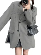 

Fashion Houndstooth Print Suit Jacket Female 2022 Spring New Korean Version Oversize Casual Coat Hem Slit Blazer Suits LR2316