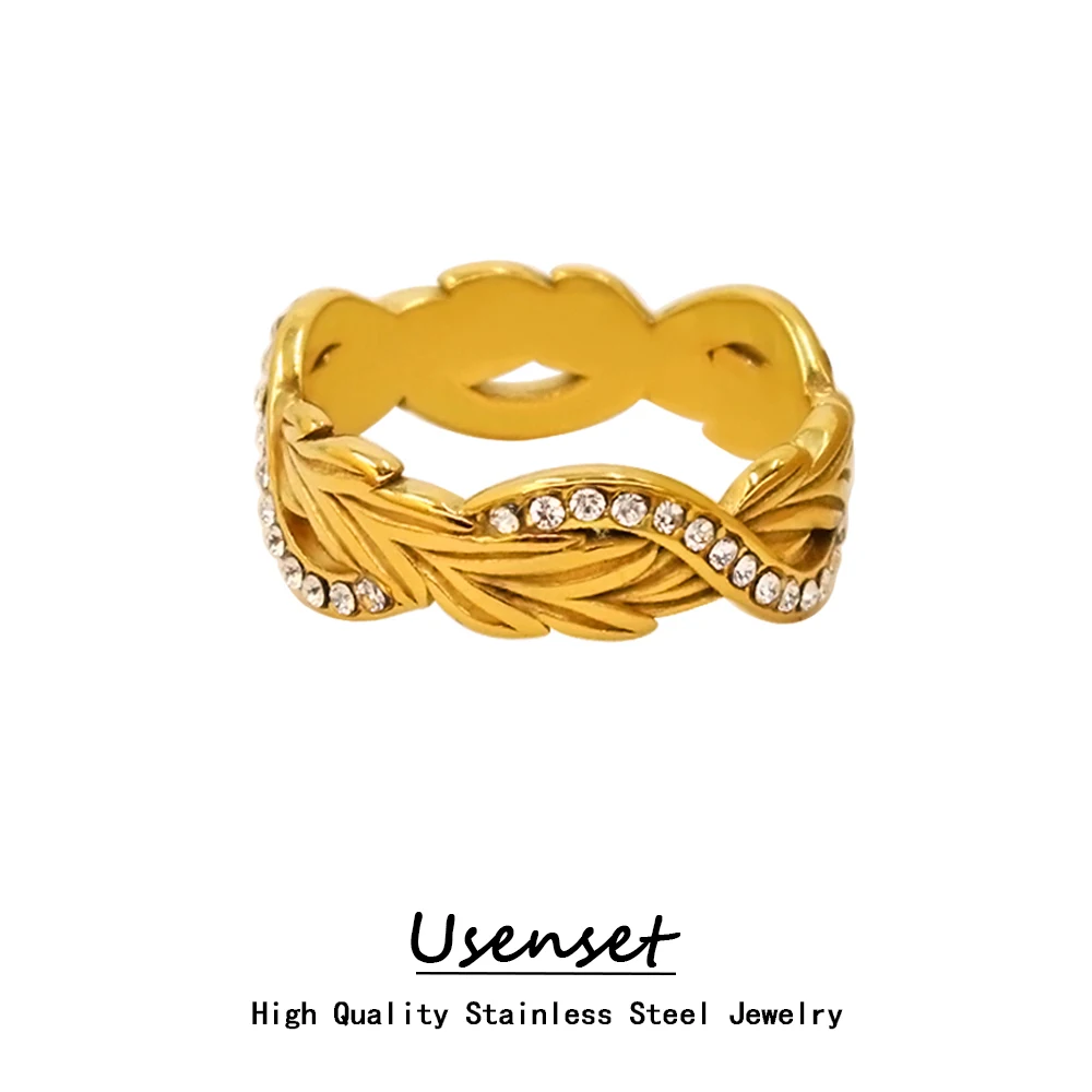 USENSETExquisiteTwistedAAACubicZirconStainlessSteelRingStylish