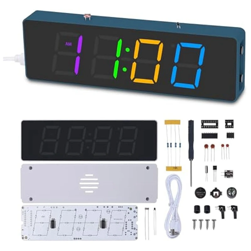 Soldering Practice Set Kit 4-Digit Digital Alarm Clock Kit RGB Colorful Modes Diplay DIY Clock Soldering Project