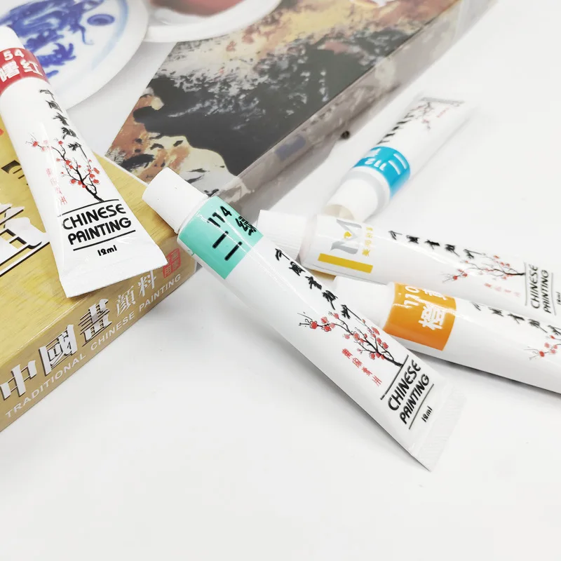 12/24 Color Chinese Painting Pigment Set 12ml Aluminum Tube Beginner Calligraphy Ink Brush Painting Pigment Student Art Supplies