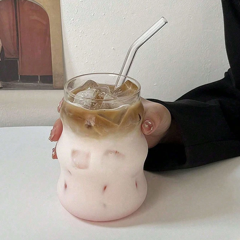 Cloud Cup with Straw for Coffee, High Borosilicate Juice, Spiral Cup, Chubby and Cute, Creative Design with High Aesthetic Value
