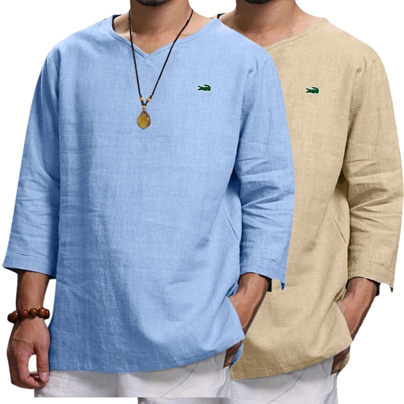 

CARTELO High Quality Men's Spring/summer New Long Sleeved Cotton Linen Shirt Business Casual Loose Fitting T-shirt Top M-4XL