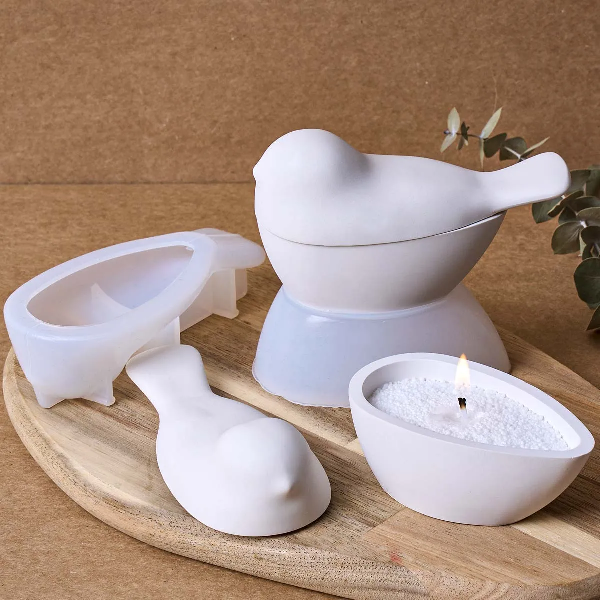 새 모양 보관 상자 뚜껑이 있는 실리콘 몰드 DIY 석고 수지 캔들 항아리 화분 공예 주조 몰드 홈 데코 용품
