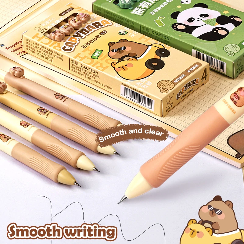 4PCS Cartoon Capybara Panda Pencil 0.5mm Mechanical Pencil Comics Design Drawing Writing Tool Sketch Student Supplies