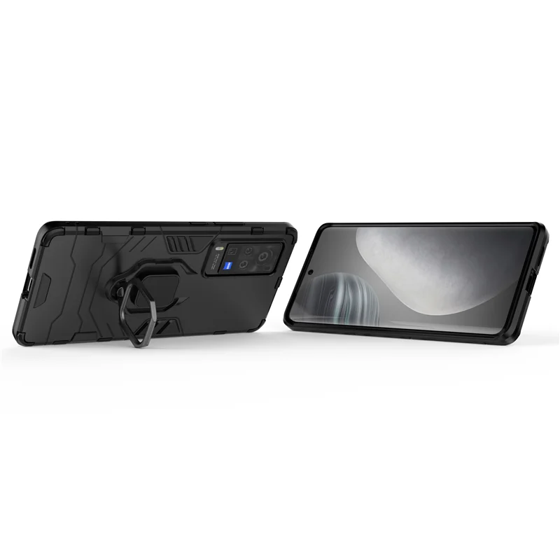 Magnetic Metal Ring Holder Shockproof Armor Case with TPU Bumper and Hard Plastic Back Cover