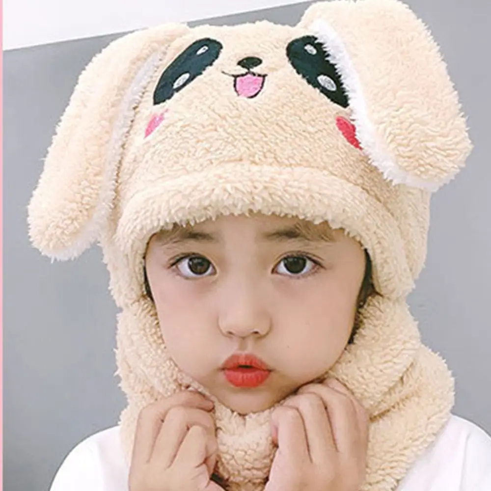 Warm Cute Rabbit Bunny Fashion Design Ear Protector Face Protection Korean Cap Children Hat Plush Hat With Bib