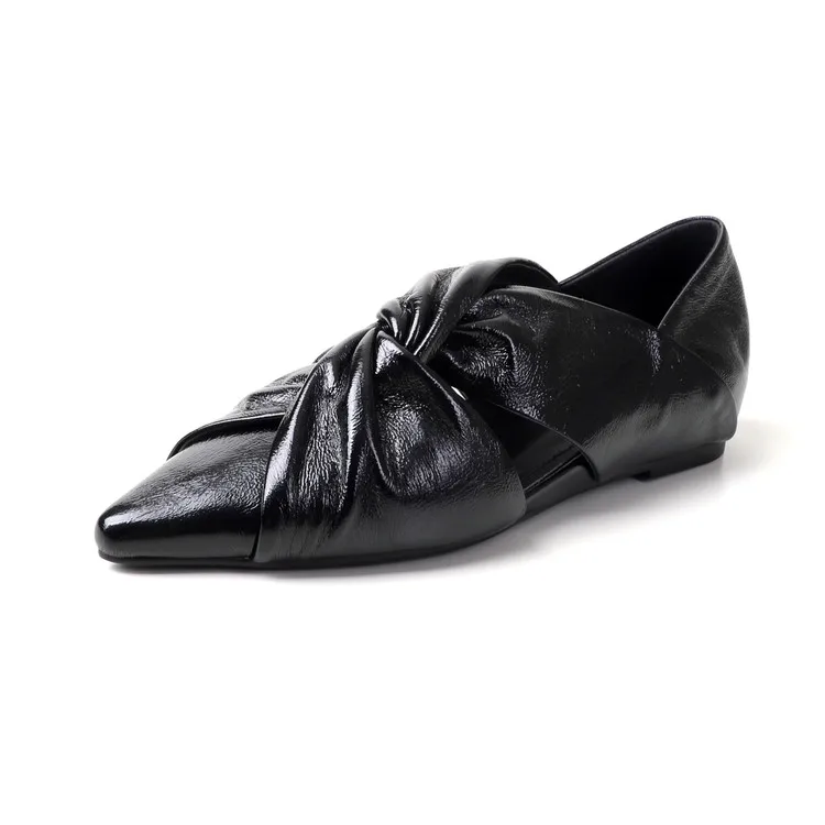 NEW Spring/Autumn Women Pumps Split Leather Shoes for Women Fashion Pointed Toe Wedges Shoes Slip-on Cross Tied Modern Shoes