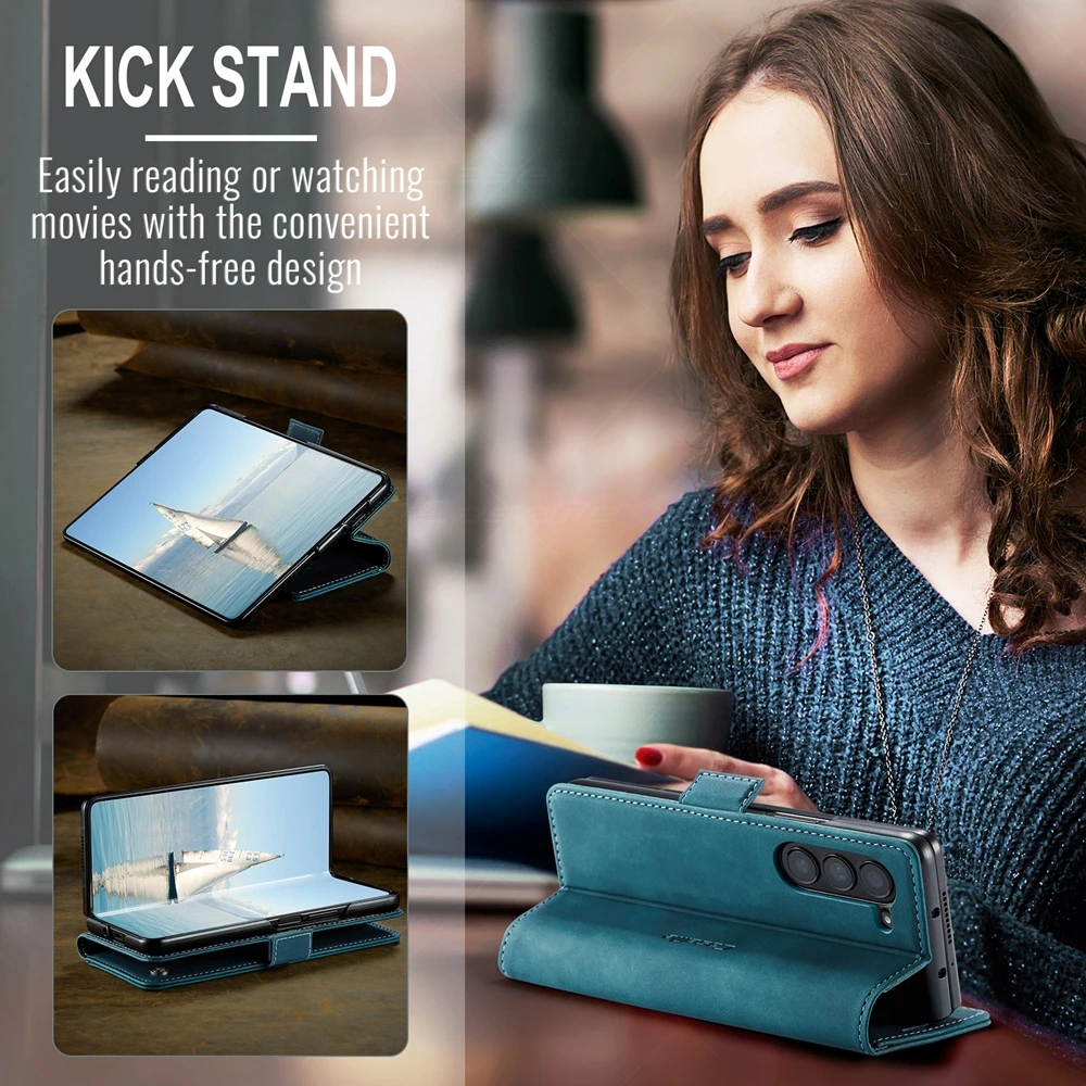 Retor Leather Wallet Case Anti-Drop Flip Case for Samsung Galaxy Z Fold 7 6 5 4 Fold6 Shockproof Phone Cover Cards Holder Bumper | Gaffar India