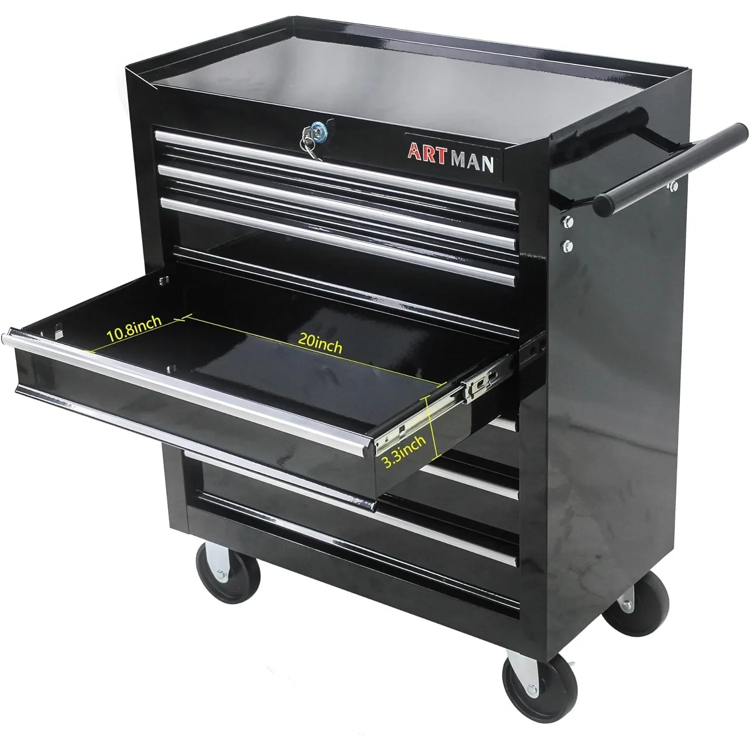7-Drawer Rolling Tool Box, Tool Chest with Wheels and Locking System,High Capacity Tool Storage Cabinet Organizer (Black) 4