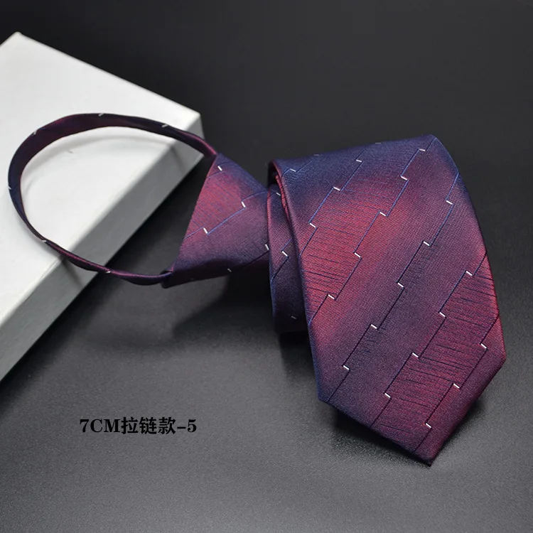 Neue 7 cm Herren-Krawatte, vorgebunden, leicht zu tragen, Business-Hochzeit, Reißverschluss, faul, vorgebunden, koreanischer Stil, gestreift, kariert, solide Krawatte – Detail 10