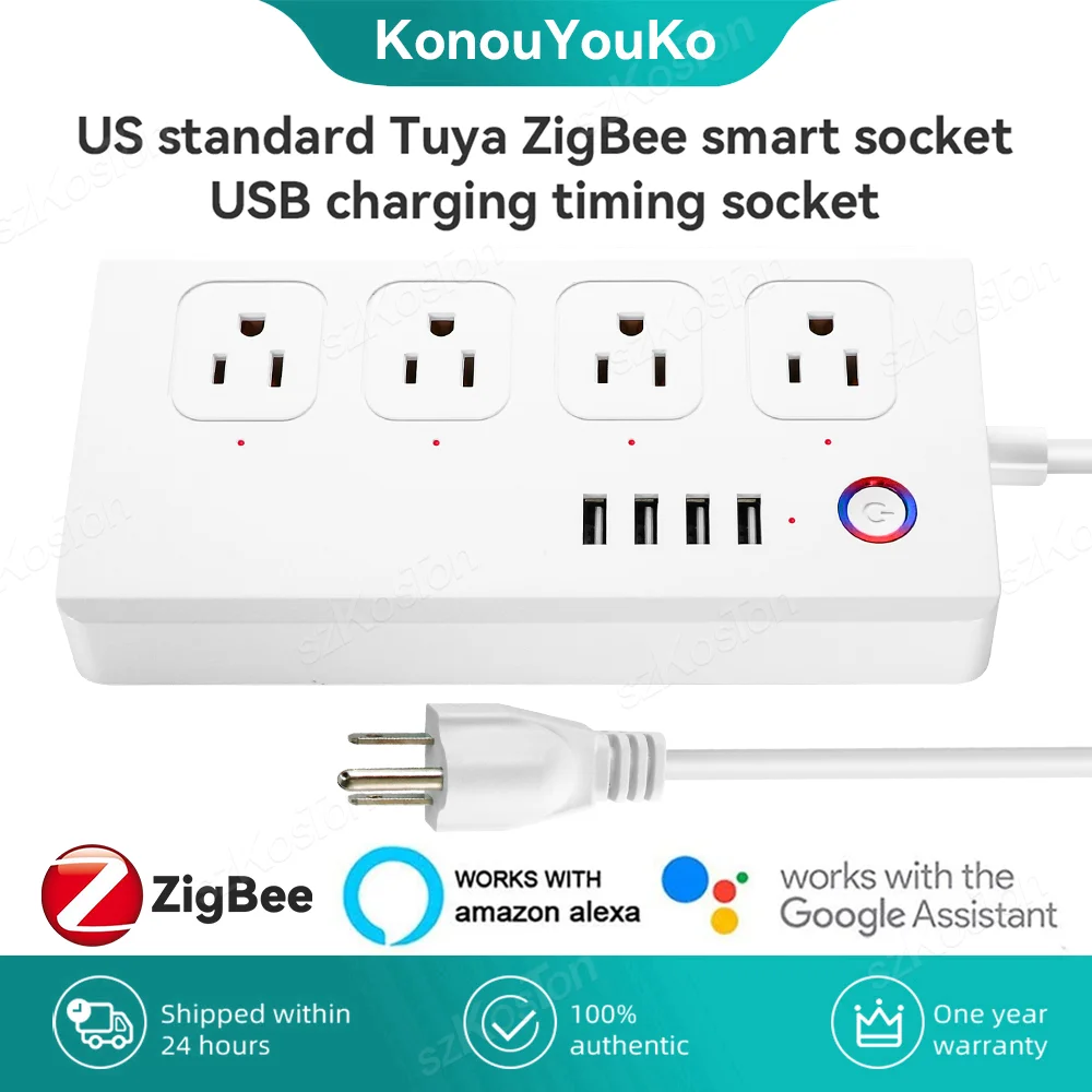 Tuya WiFi Smart Power Strip 16A US Smart Plug Surge Protector Timing