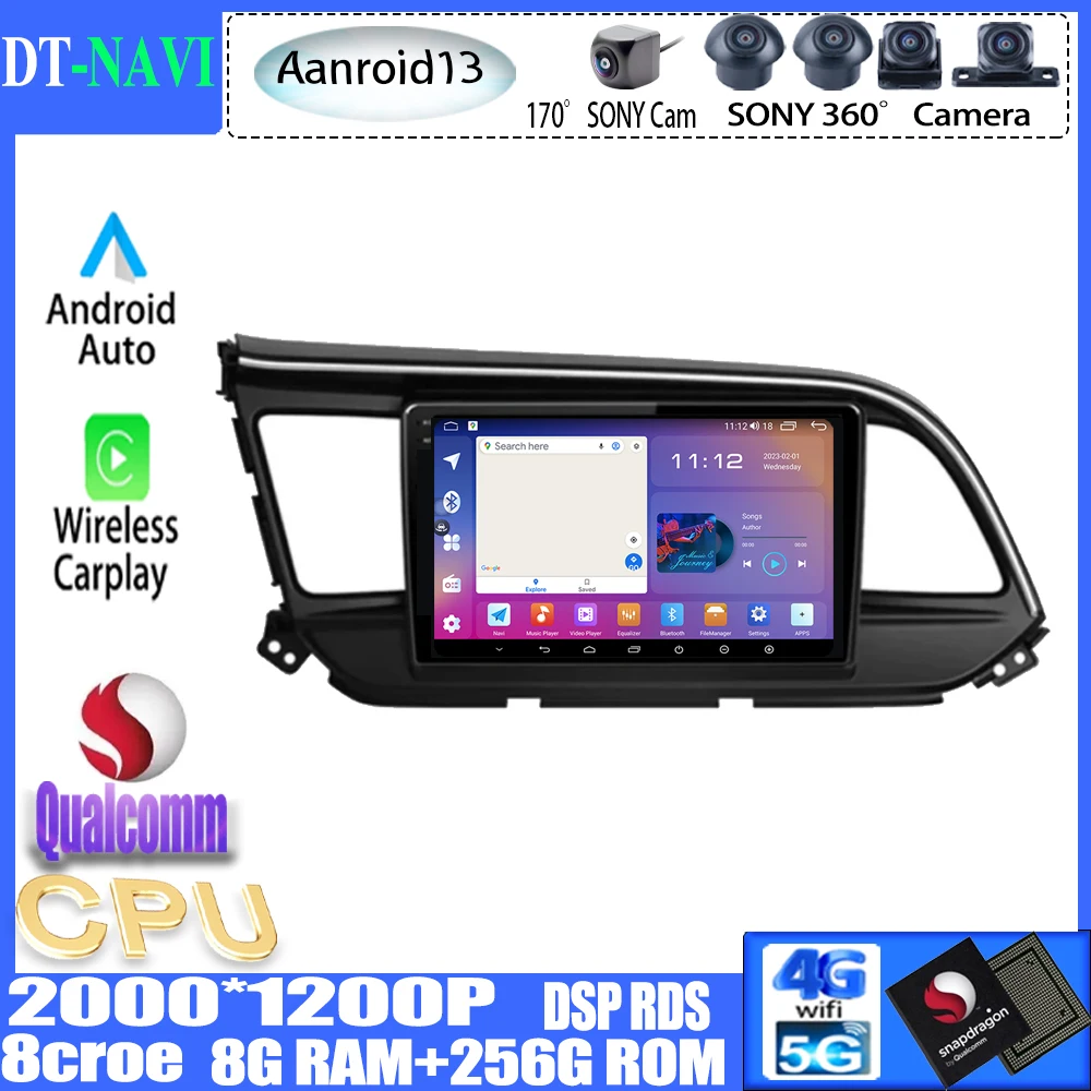 

Qualcomm Android 13 For Hyundai Elantra 6 2018 2019 2020 Car Radio stereo Multimedia Player Navigation GPS Built-in Carplay WIFI
