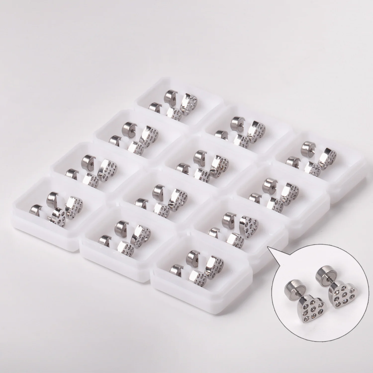 LUXUKISSKIDS 12Pairs/Lot Korean Fashion Cute Heart Earrings Pink For Woman Silver Color Kids Anti-allergy Trendy Jewelry On Ears