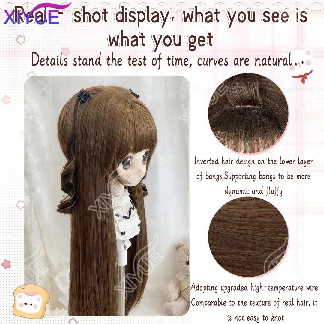 XIYUE Synthetic Brown Wigs Cosplay Wig Sweet Cute Lolita Wig Sideburns Double Ponytail Party Halloween synthetic Wig