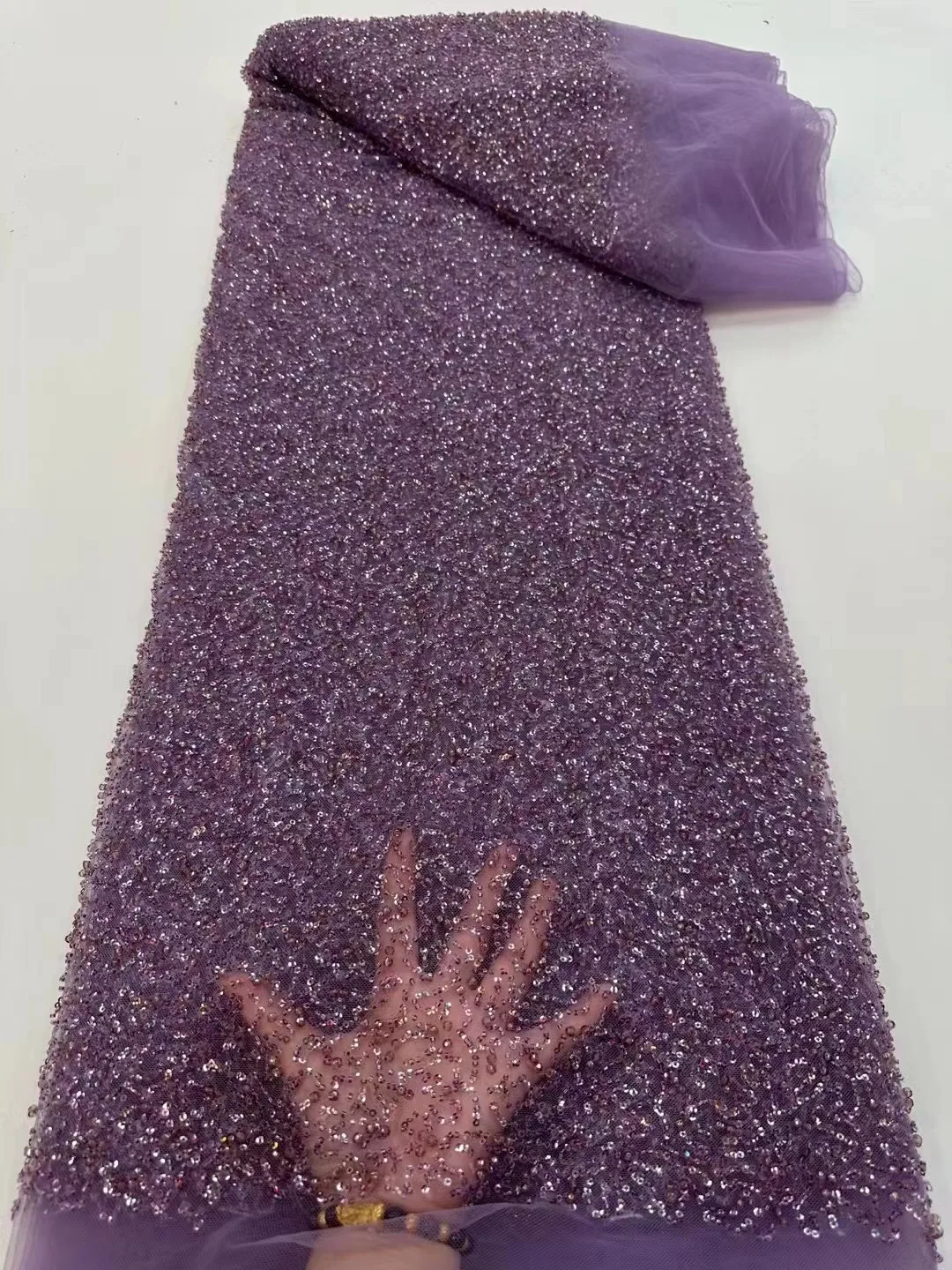 

Новая африканская кружевная ткань ручной работы, 5 ярдов, высокое качество, блестки, нигерийский Свадебный кружевной материал Asoebi, роскошные ткани