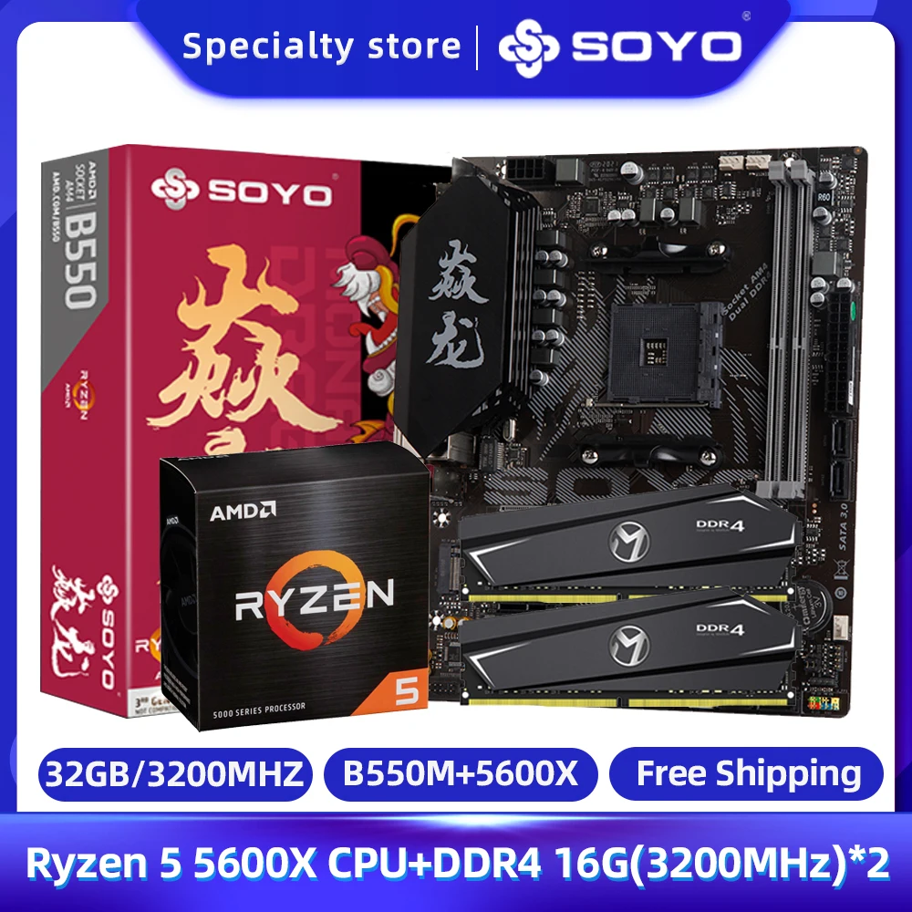 SOYO B550M Placa Mãe Set with Ryzen 5 5600X CPU 6 core processador cpu ...