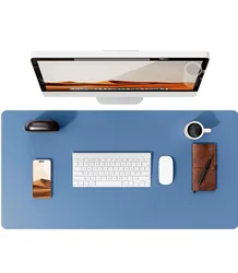 Premium Non - Slip PU Leather Desk Mat - Large Laptop and Office Surface Protector - 60x35 cm (Sea Blue)